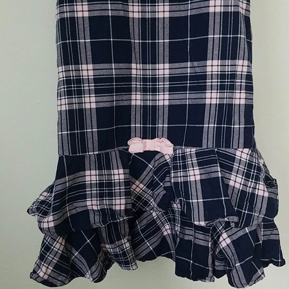 Gymboree Dress romper plaid ruffle navy pink MIDI drop waist bow